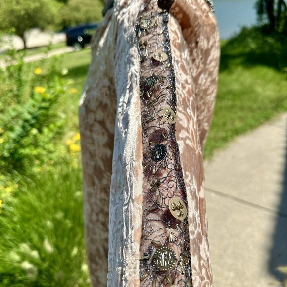 Sundance Catalog Dress Women's Size 6 Velvet Burnout Beige Silk Champagne Dreams - Picture 3 of 16